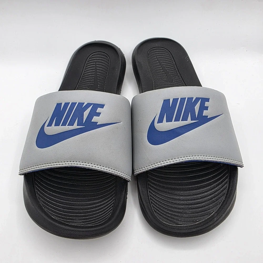 Nike Victori One Mens Slides Wolf Grey Game Royal Blue Sandals CN9675-012 Size 9